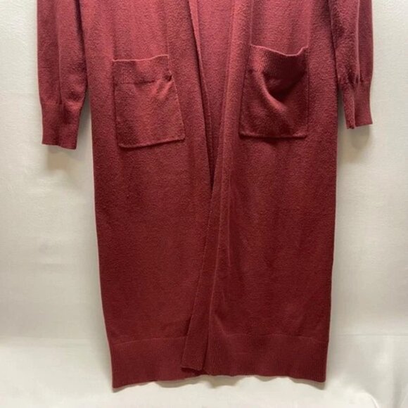 Torrid Open Front Cardigan Women's 00 M/L Maroon Tight Knit Duster Pockets EUC - Picture 3 of 10